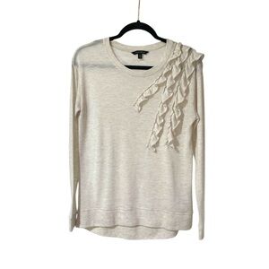 Banana Republic Women’s Sweater Lightweight Ruffle Trim Long Sleeve Cream Size M